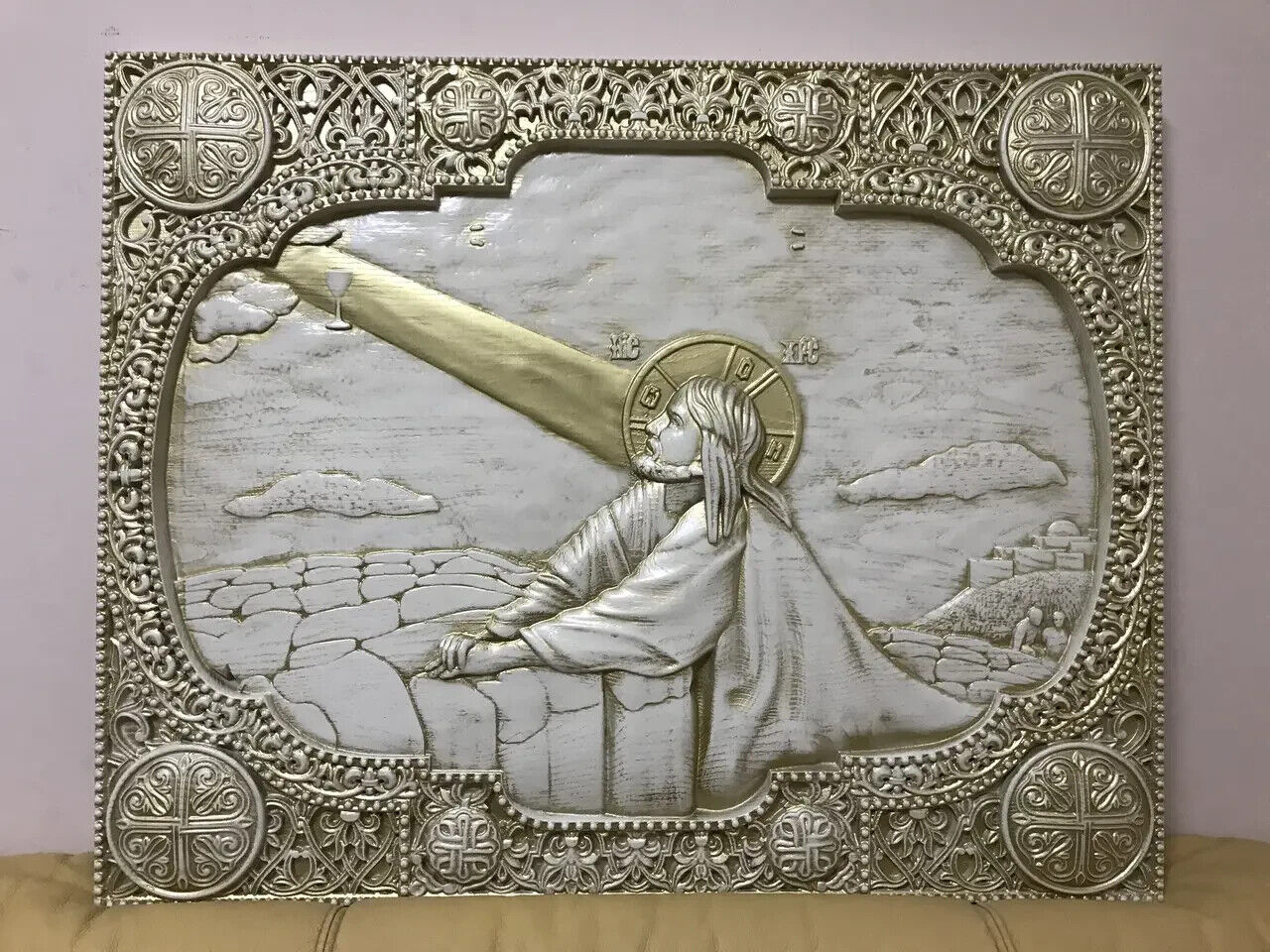 Icon Jesus Christ Prayer Wood Carving Picture 3D Orthodox Gift Panno Wall Decor