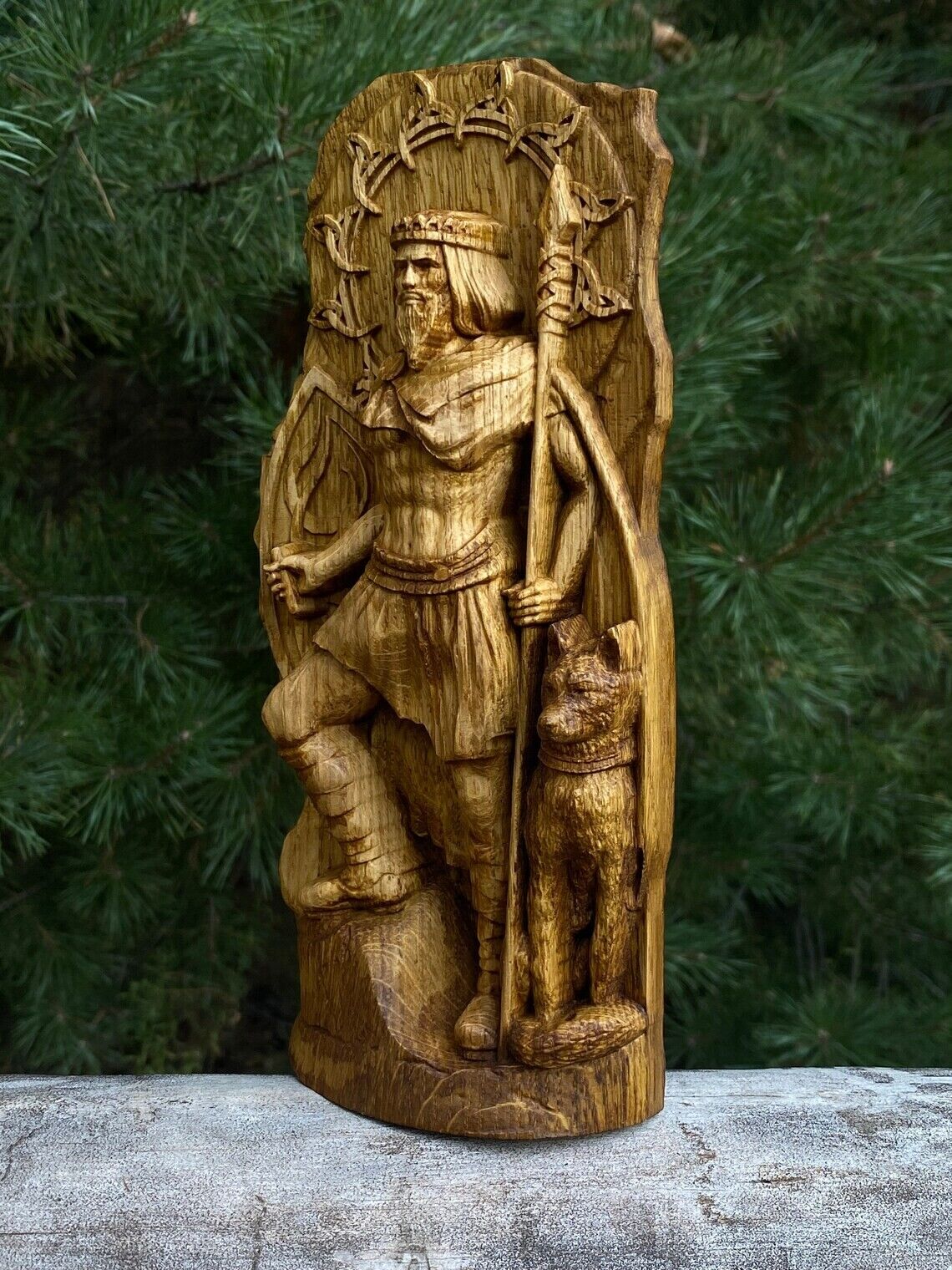 Exclusive statue - God Lugh Wood carved Figurine Wooden Artwork altar New Gift