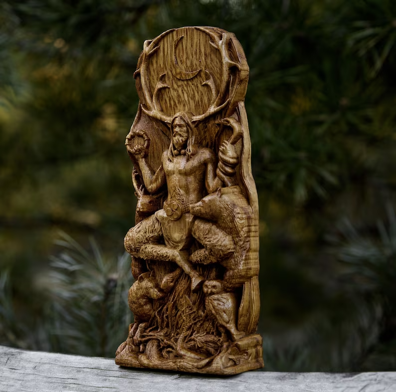 Cernunnos Cernunn Karnonos God Statue Wooden Carved Statue Sculpture New Gift