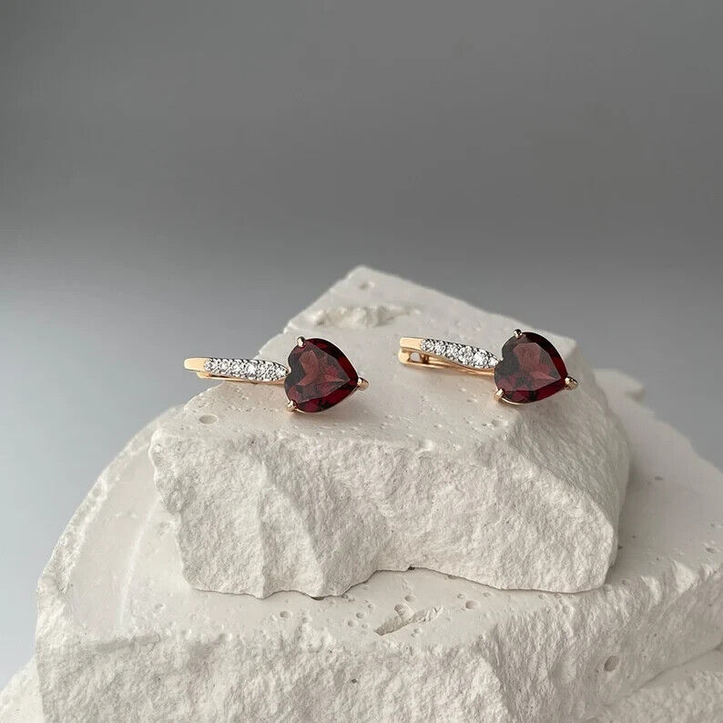 New Garnet Earrings Solid Huggy Earrings Delicate Gift Jewelry 14k gold (585)