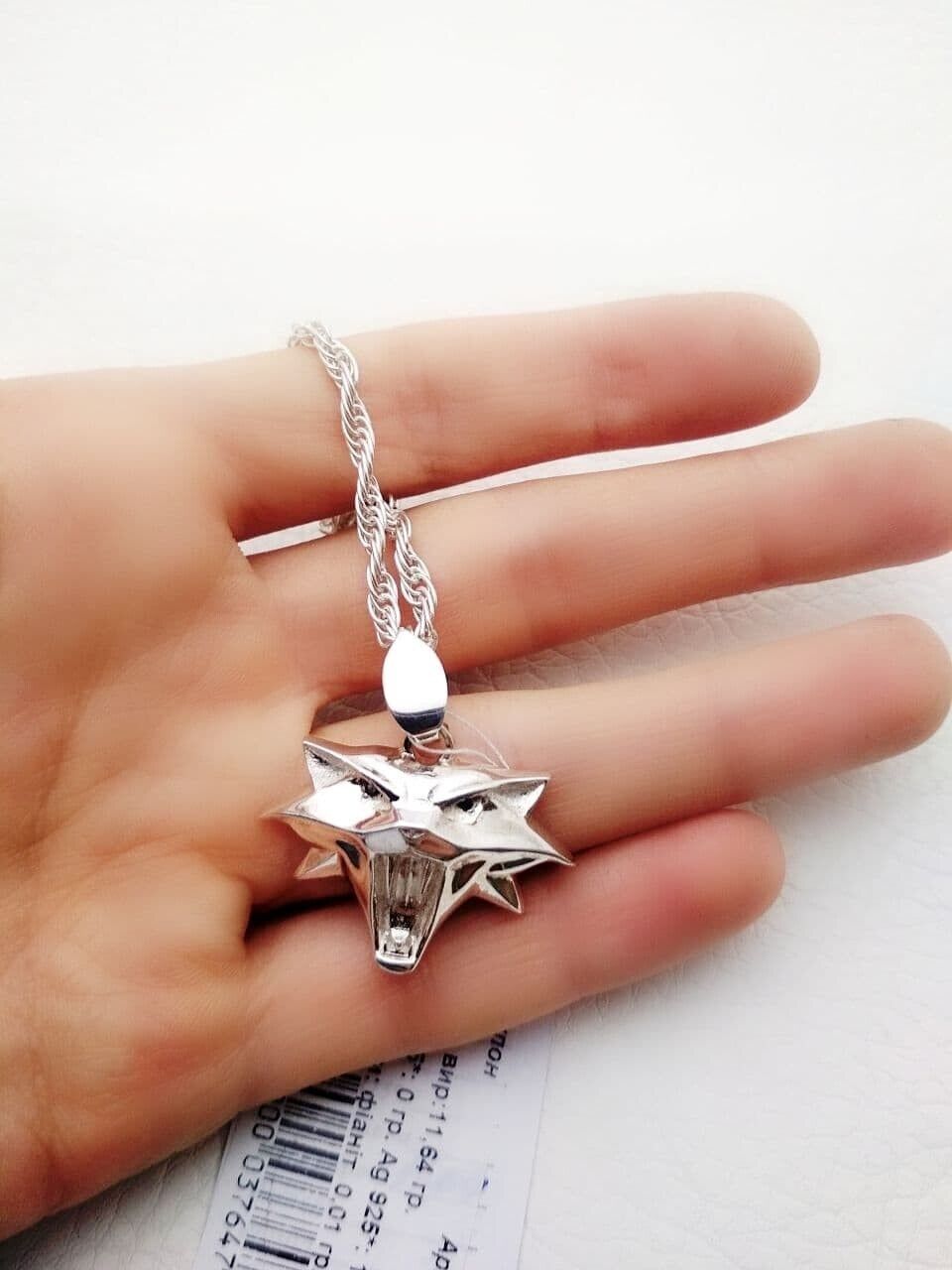 11 gr Men's Witcher White Wolf Gothic Medallion Necklace Pendant Silver 925 New
