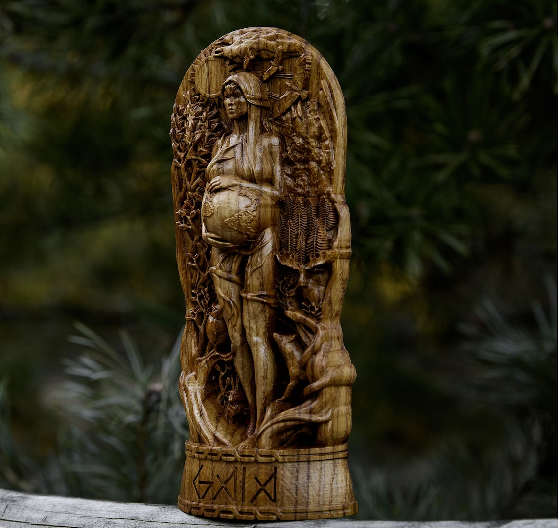 Goddess Gaia Handcrafted Wooden Statue Embrace the Divine Mother of All New Gift