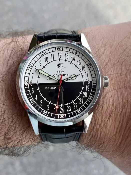 Raketa Watch 24h Mechanical Russian Mens Soviet Day Night Dial Sputnik Vintage