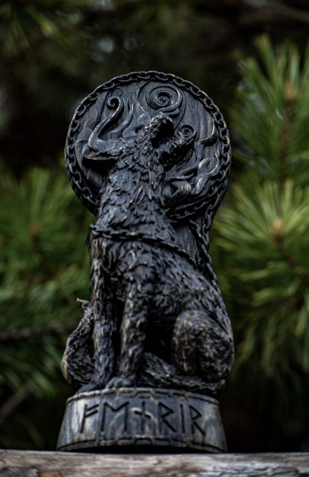 Fenrir Wolf Wooden altar statue Viking Nordic Pagan Decor Carved Figurine Gift