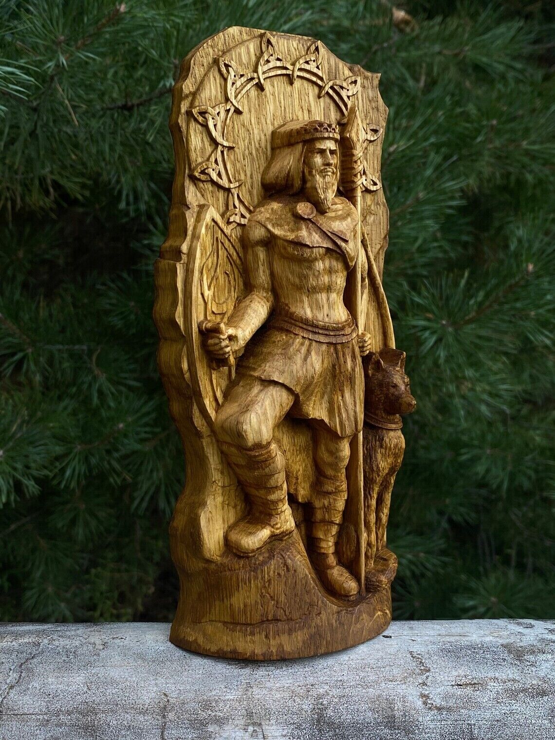 Exclusive statue - God Lugh Wood carved Figurine Wooden Artwork altar New Gift