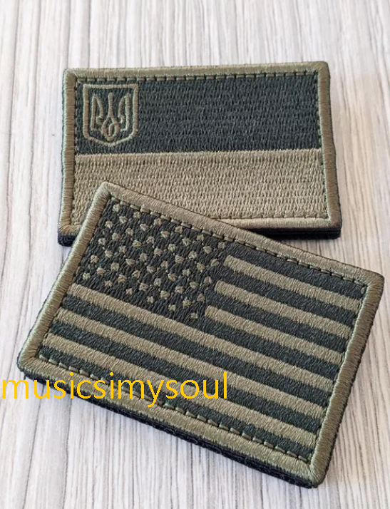 Lot of 2-Ukraine Patch - Chevron ZSU - military Flag Ukraine+Flag USA trend 2022