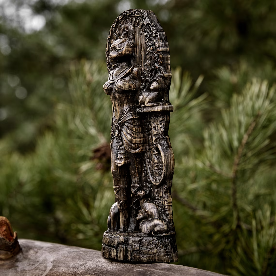 Bastet statue, Cat Goddess Egyptian gods, Wood carved altar Pagan paganism Wicca