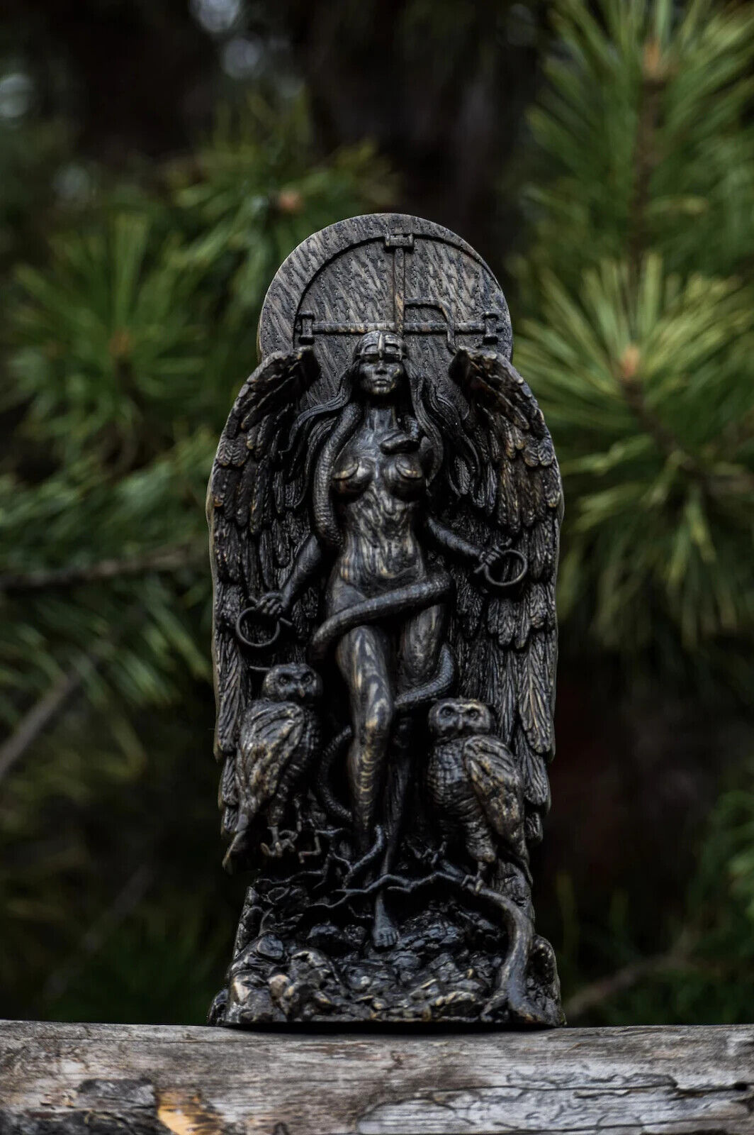 Lilith, Ishtar, Inanna Handcrafted Wooden Statue of Goddess Empowering Artwork