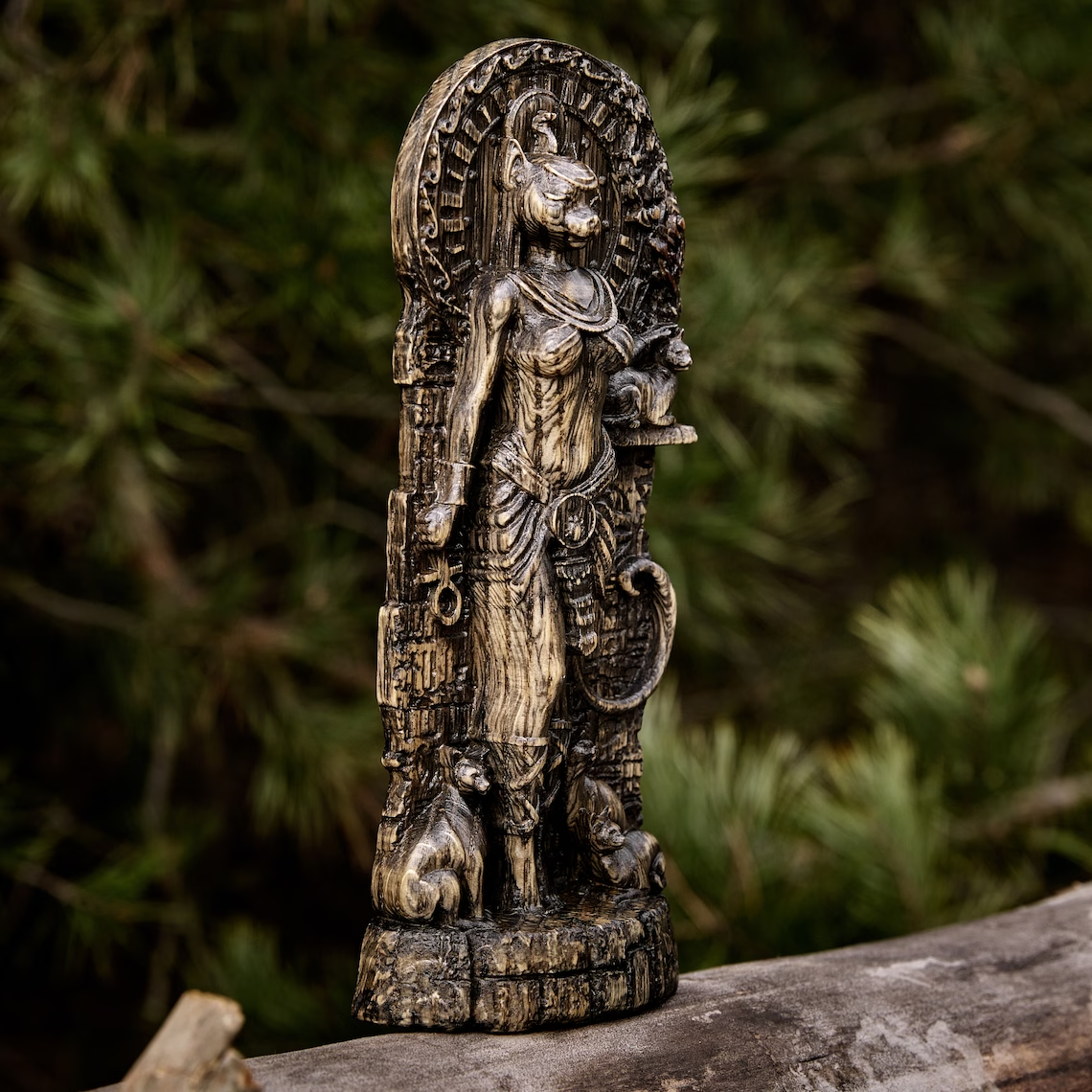 Bastet statue, Cat Goddess Egyptian gods, Wood carved altar Pagan paganism Wicca
