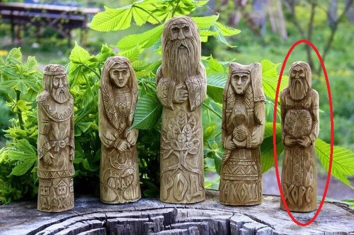 10" Dazhbog Lada Rod Makosh Khors Statue Slavic God Carved Figure Wood Handmade