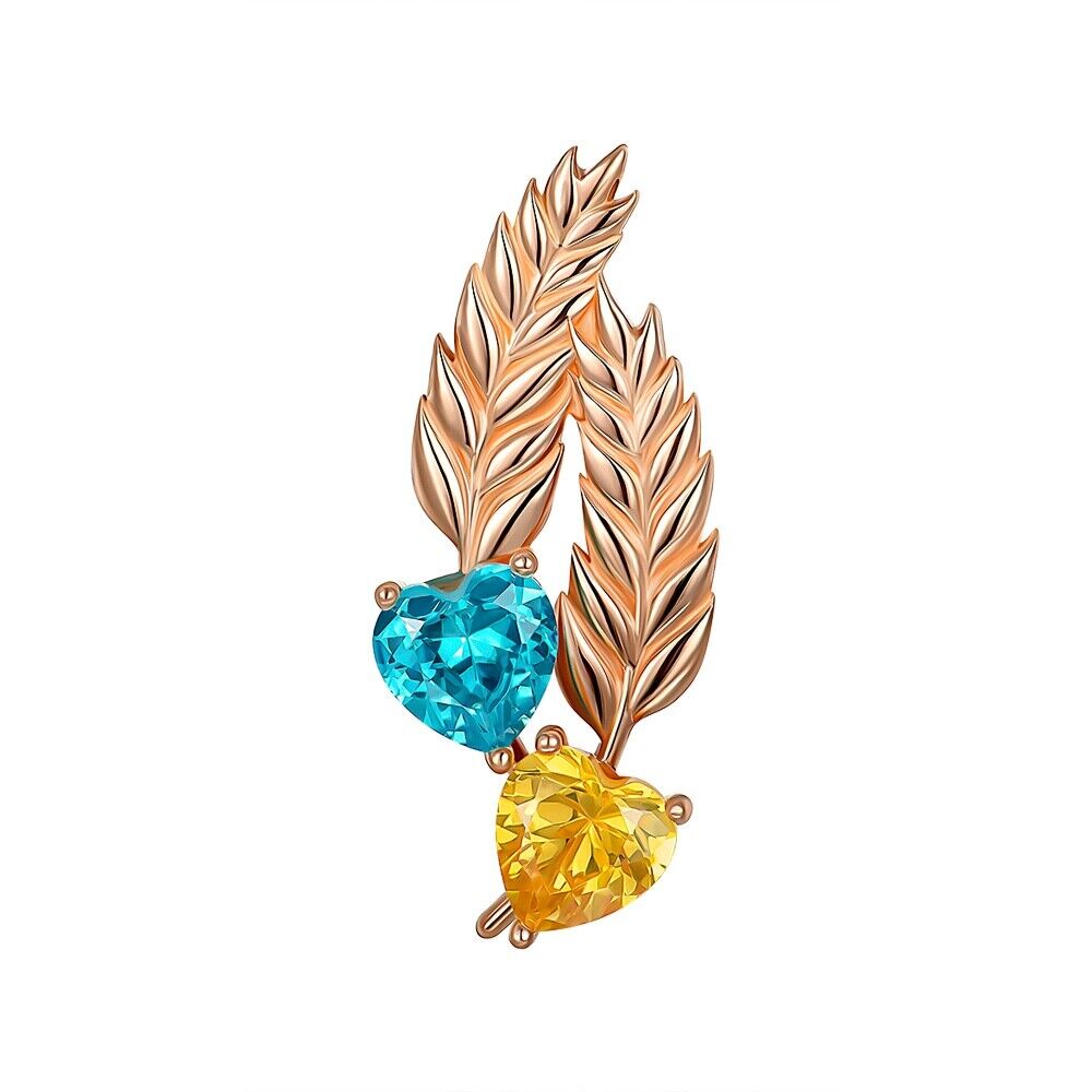 New Pendant Ukrainian Flag Feather Necklace Jewelry Charm 14k gold (585)