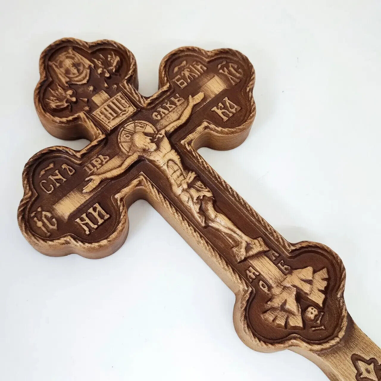 12" Wooden Cross Orthodox Carved Crucifix Jesus Christ Hand Gift Religious New