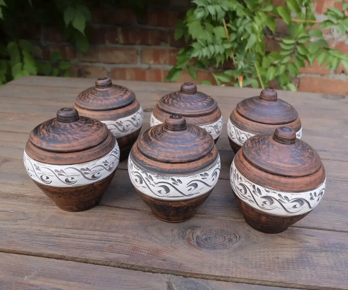 Baking Clay Pot w/ lid Stoneware Cookware Ceramic Honey pot Rustic baking dish