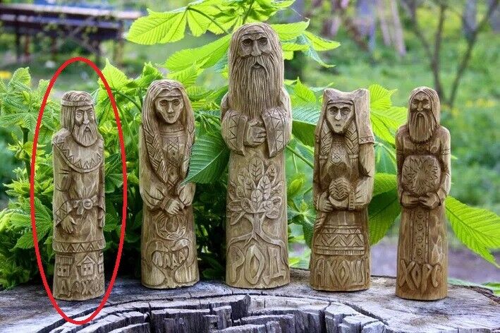 10" Dazhbog Lada Rod Makosh Khors Statue Slavic God Carved Figure Wood Handmade