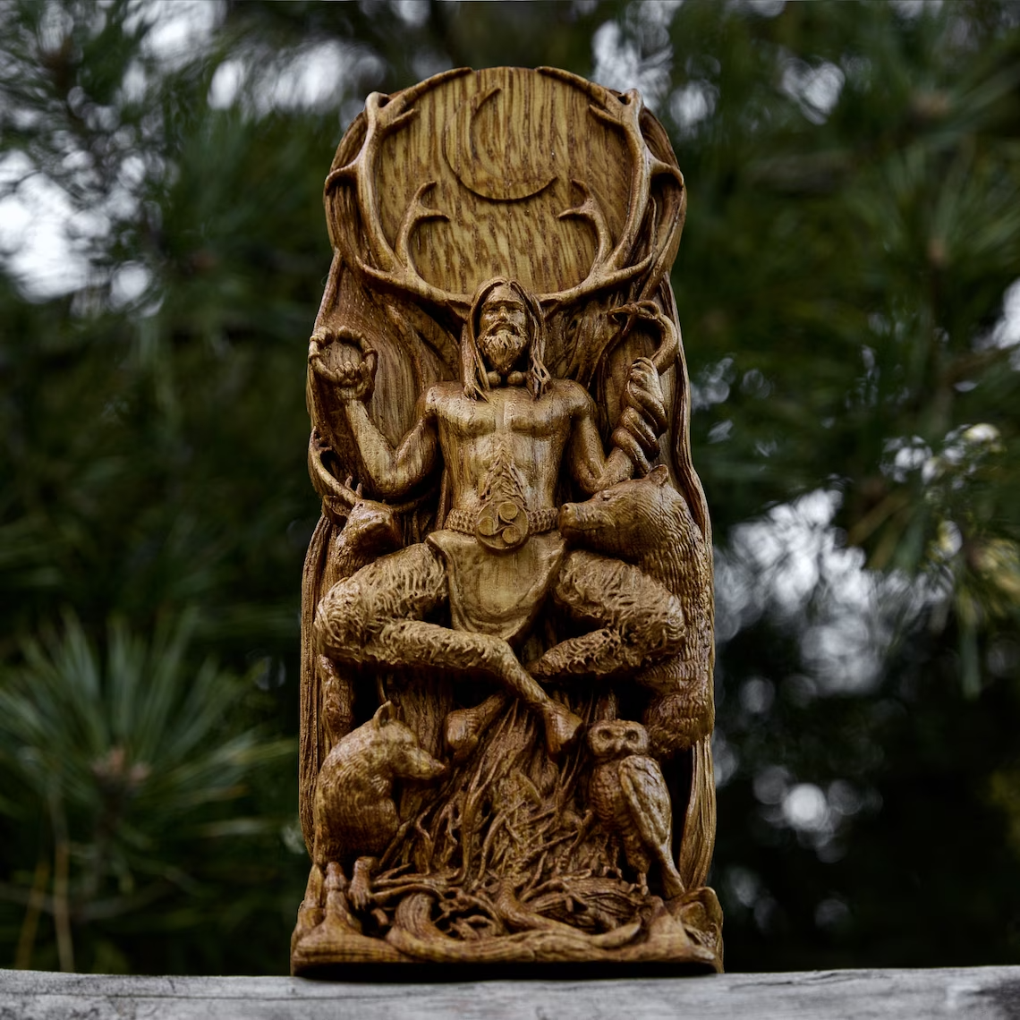 Cernunnos Cernun Wood Horned God Celtic Altar Statue Pagan Wiccan Druid New Gift