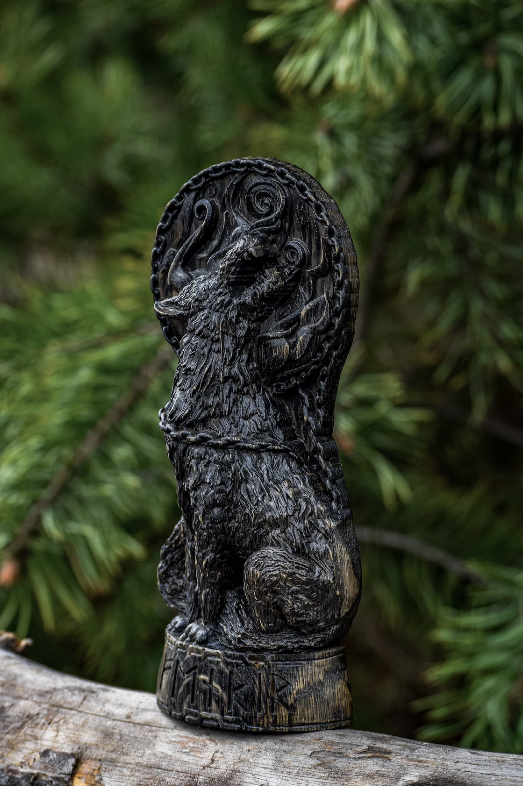 Fenrir Wolf Wooden altar statue Viking Nordic Pagan Decor Carved Figurine Gift
