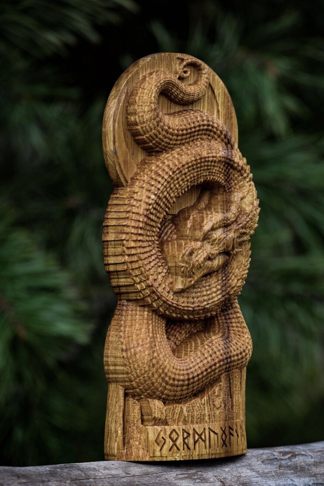 Jormungandr Wooden altar statue Viking Nordic Pagan Decor Figurine Wood Gift New