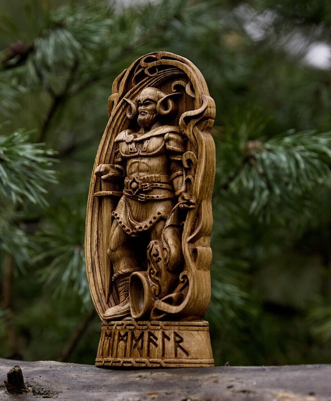 Heimdal, Heimdall God viking god Wood carved statue Pagan paganism God Altar scu