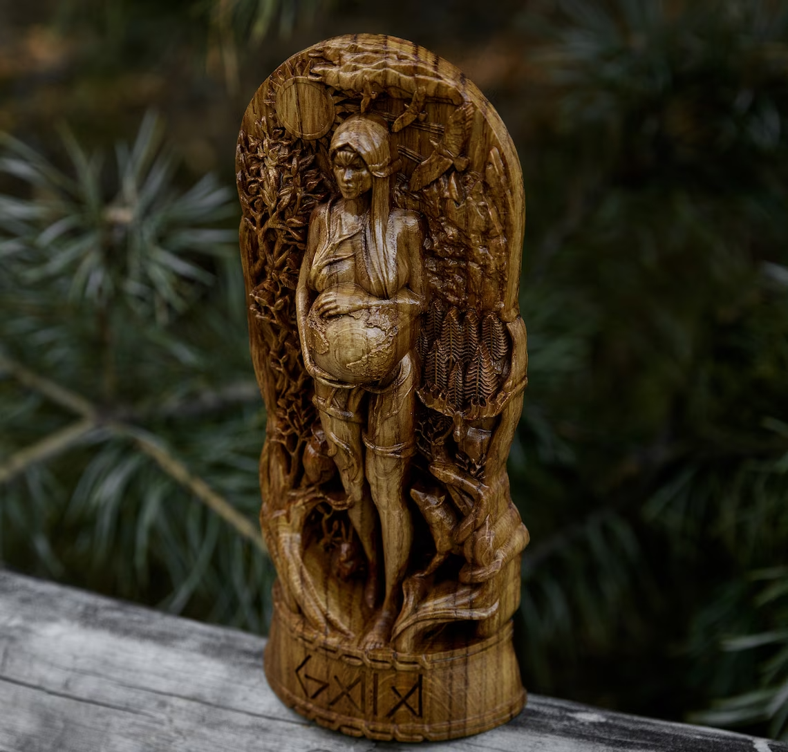 Goddess Gaia Handcrafted Wooden Statue Embrace the Divine Mother of All New Gift
