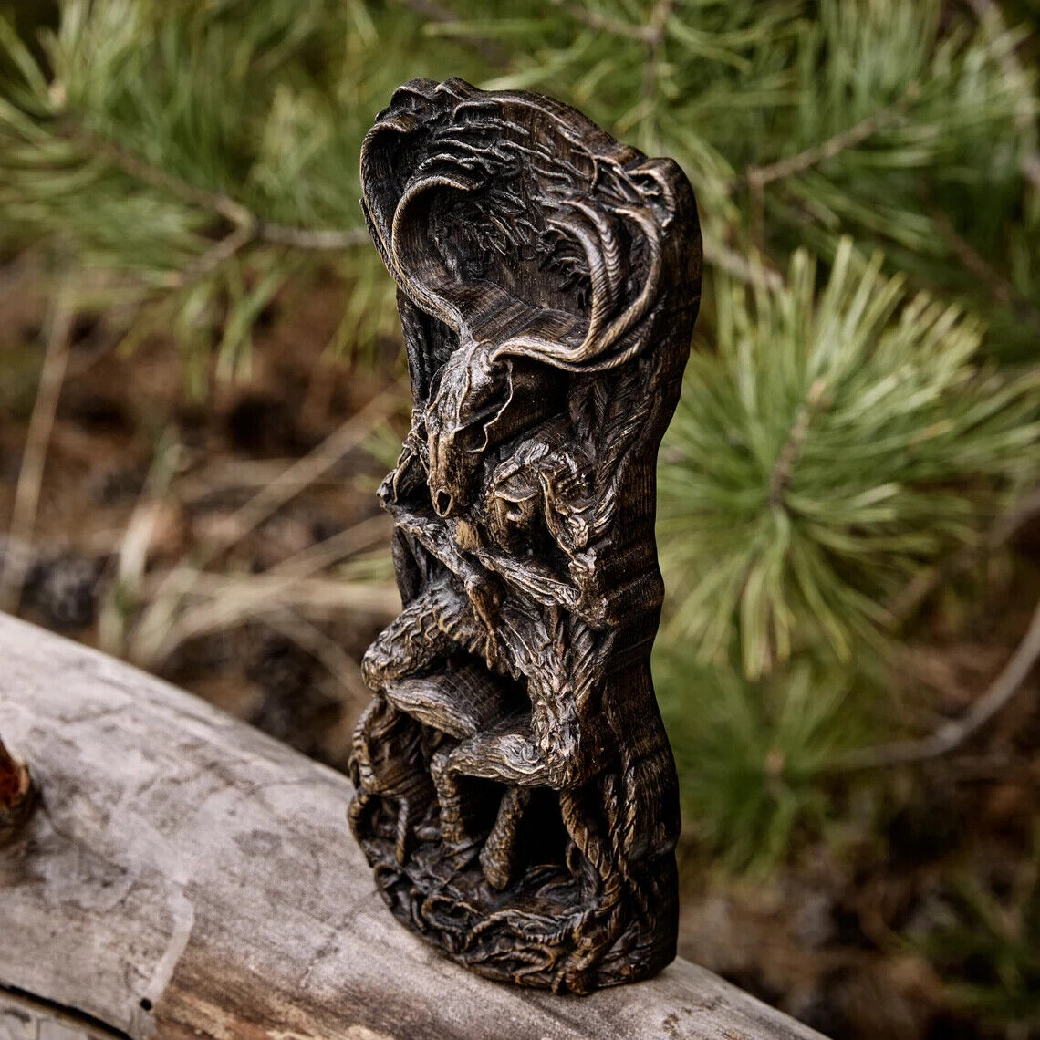 Embrace Ancient Mystique: Handcrafted Wooden Statue Wendigo Canadian Indigenous