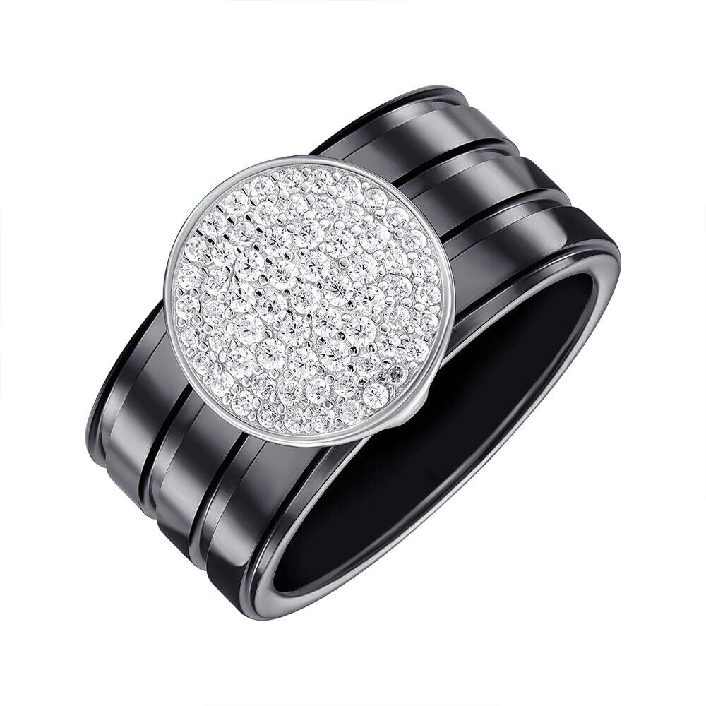 New Silver 925 Ceramics Ring - Stones Black Jewelry Charm Fashion Style Women