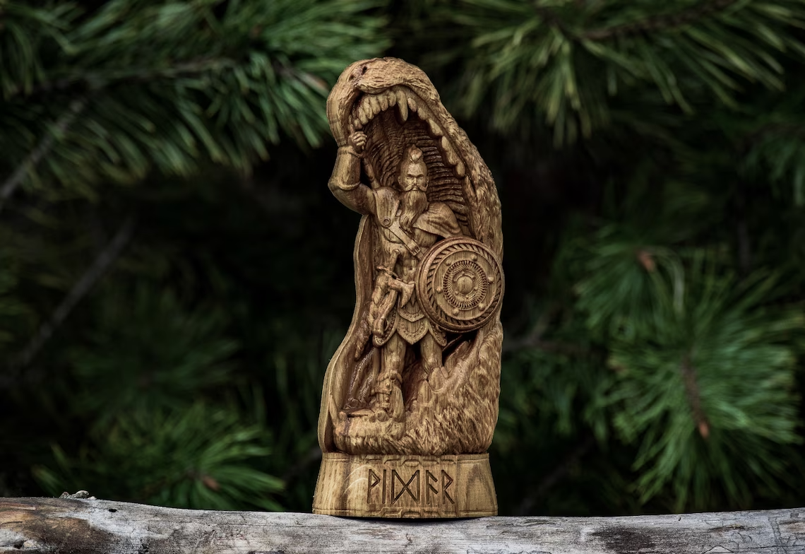 Vidar statuette god of war wiccan gifts wood sculpture norse pagan statue figure