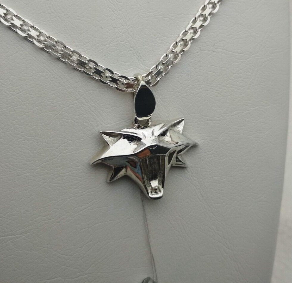 11 gr Men's Witcher White Wolf Gothic Medallion Necklace Pendant Silver 925 New