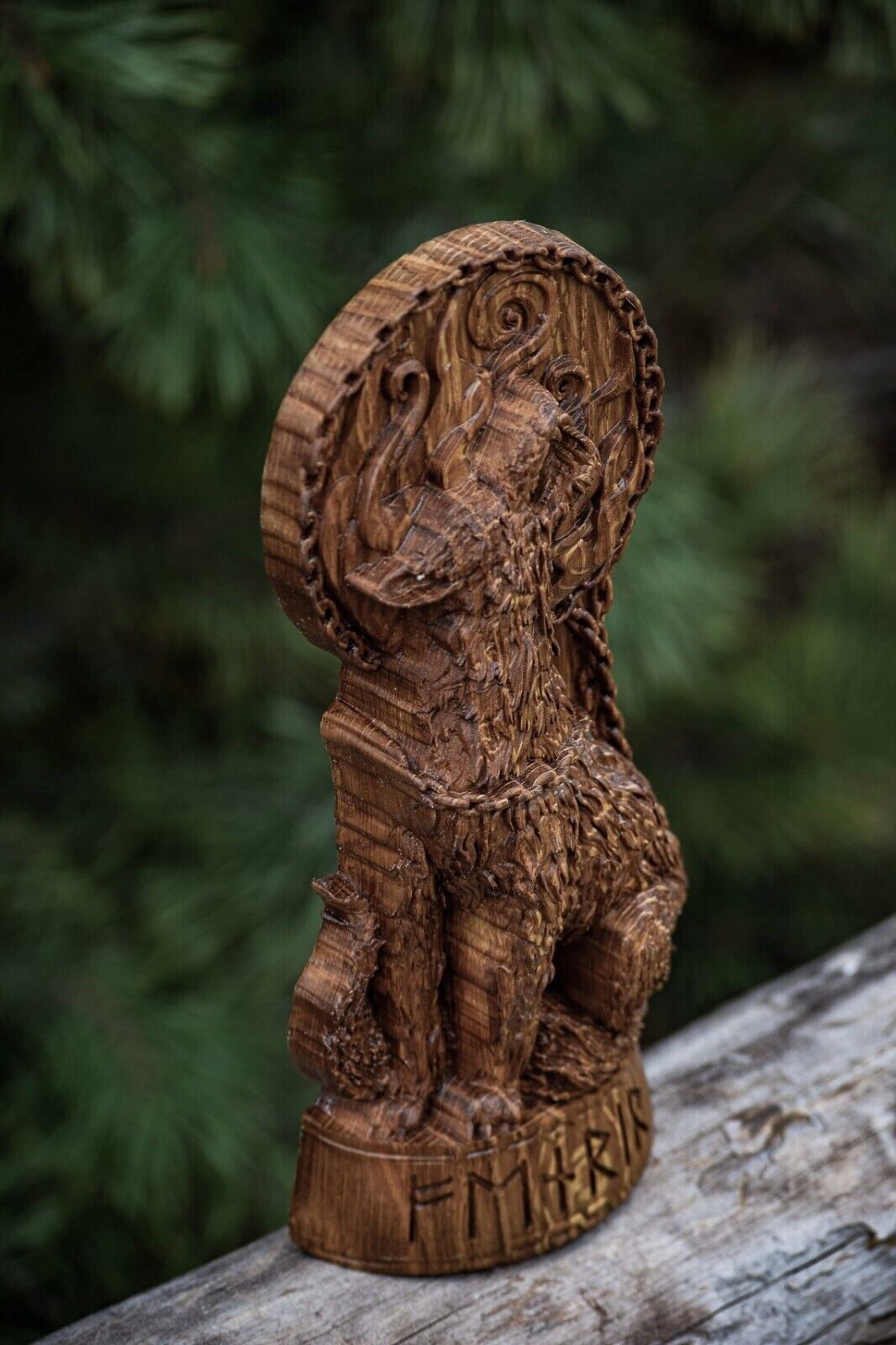 Fenrir Wolf Wooden altar statue Viking Nordic Pagan Decor Wood Figurine Gift New