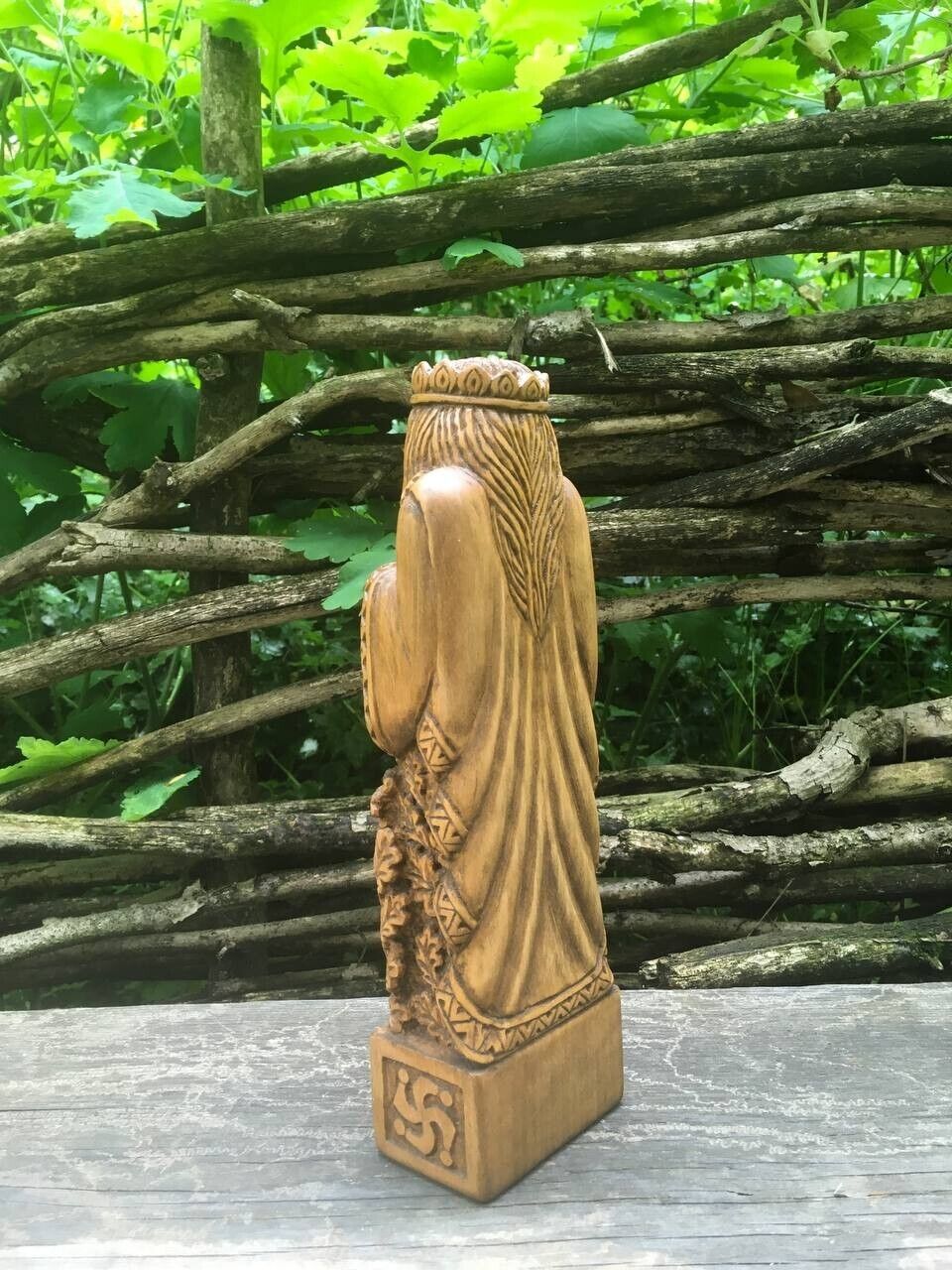 Rod Statue Slavic God Wooden Carved Figure Wood Handmade Decor Height 10 in