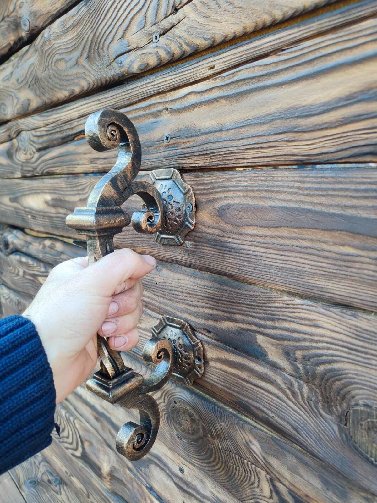 Handmade Push Pull Door Handle Hand Forged Solid 12" Wrought Iron Entrance Entry