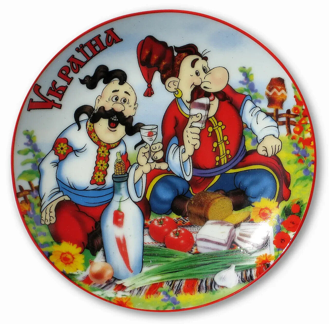 Decorative Plate Kozak at the table Hand-painted Symbol Kazak Ukraine