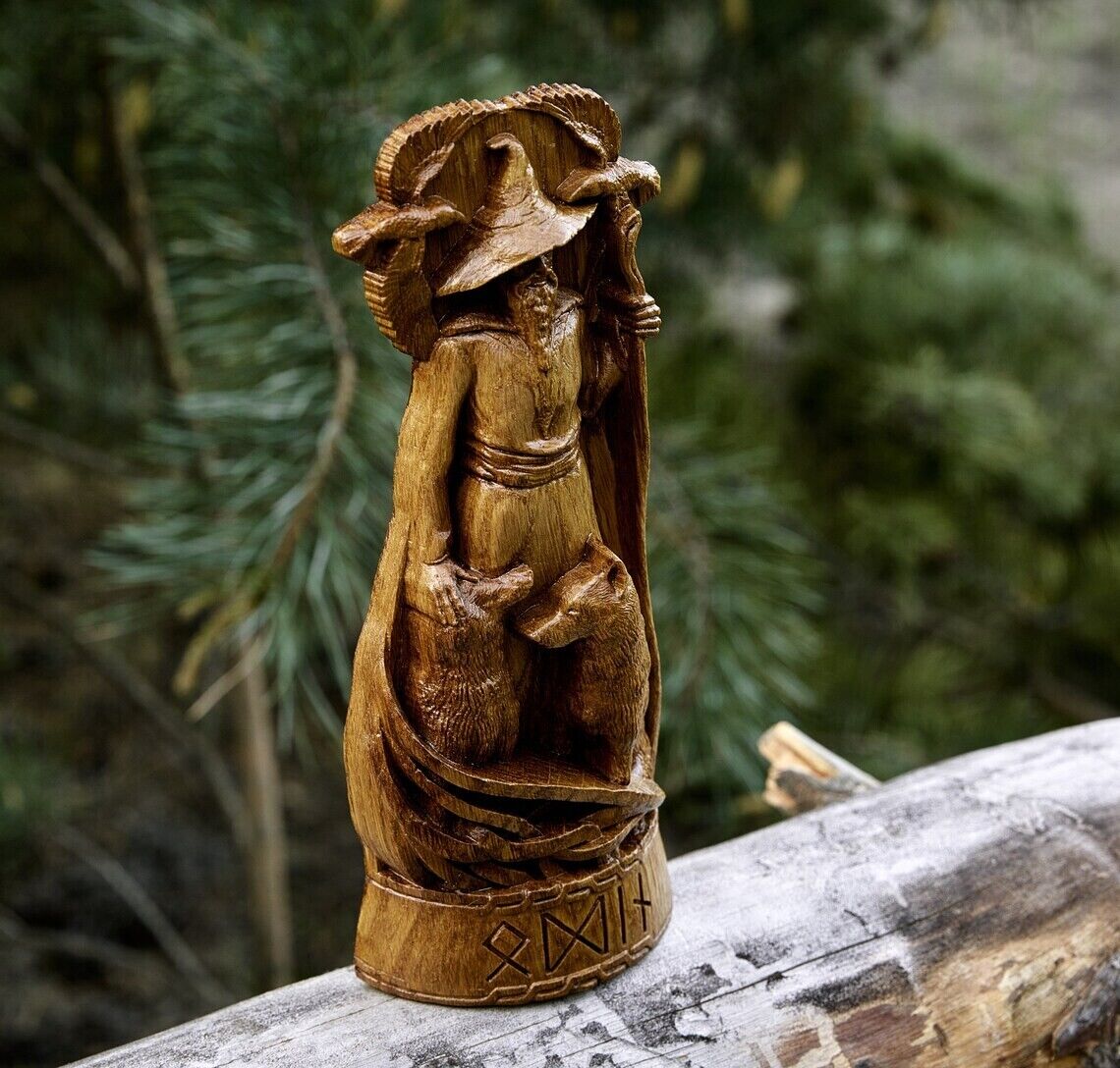 Odin Wanderer God Viking Wood carved Statue Pagan Allfather Wotan Altar Pantheon
