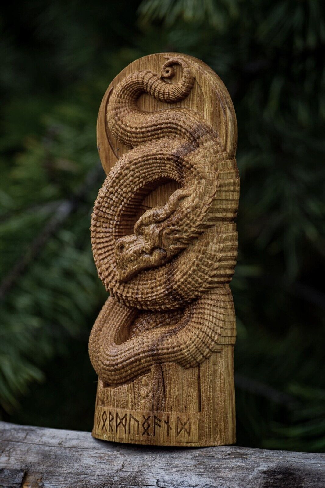 Jormungandr Wooden altar statue Viking Nordic Pagan Decor Figurine Wood Gift New