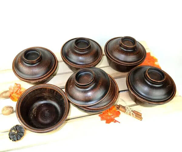 Baking Clay pot w/ lid Stoneware Cookware Ceramic Soup Coffee Bowl Dishes Tea