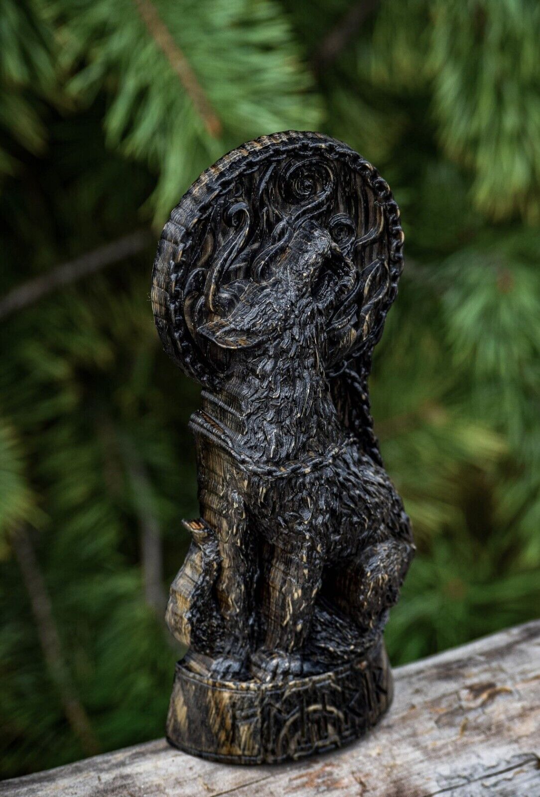 Fenrir Wolf Wooden altar statue Viking Nordic Pagan Decor Carved Figurine Gift