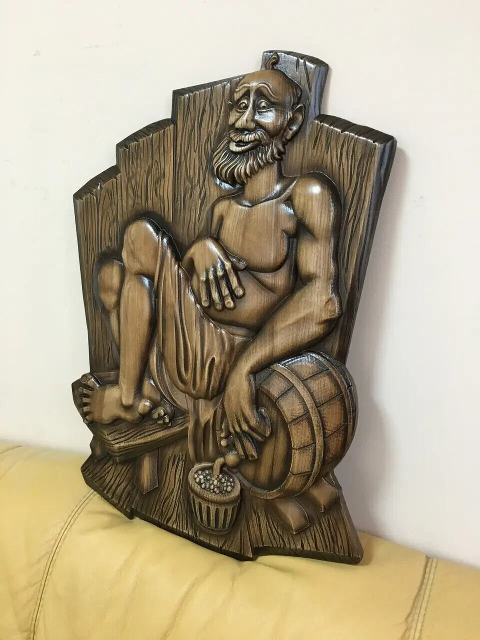 Bath Sauna Large Wood Carving Picture 3D Art Work Men Gift Panno Wall Decor