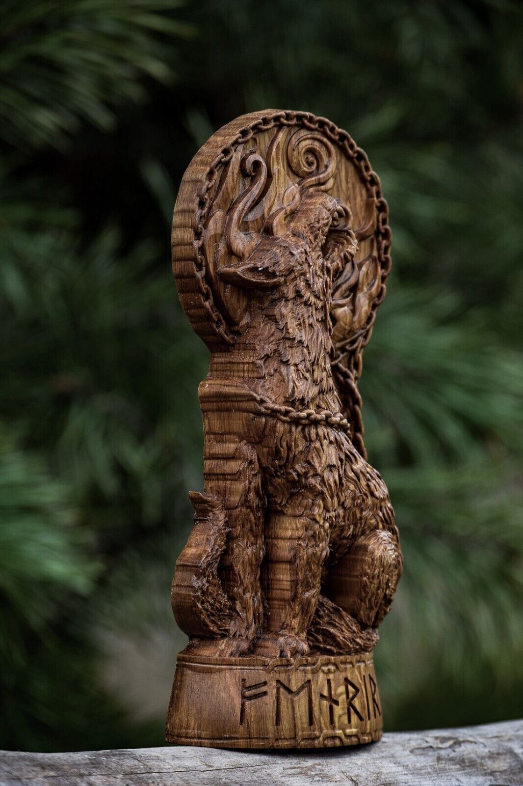 Fenrir Wolf Wooden altar statue Viking Nordic Pagan Decor Wood Figurine Gift New