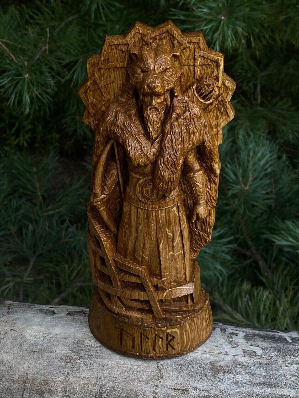Ullr, God viking Wood carved statue Pagan paganism God, Altar sculpture pantheon