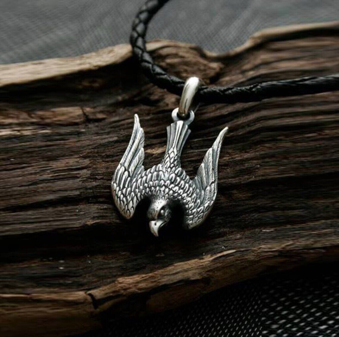 Falcon Silver Pendant Predatory bird Necklace Bird of Prey Cord Silver 925