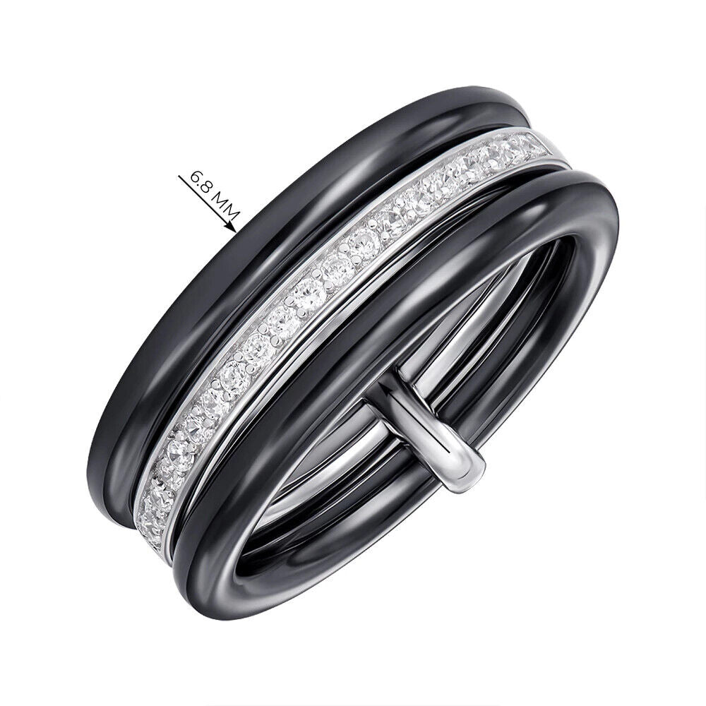 New Silver 925 Ceramics Ring - Stones Black Jewelry Charm Fashion Style Women