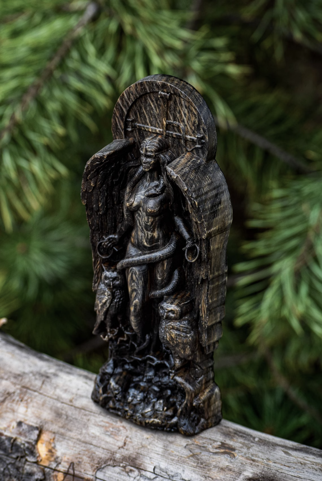 Lilith, Ishtar, Inanna Handcrafted Wooden Statue of Goddess Empowering Artwork
