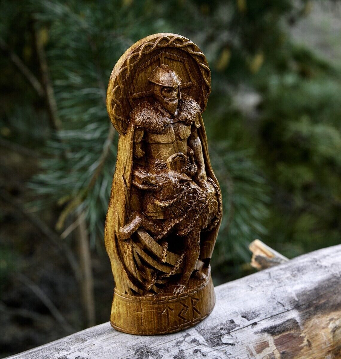 Tyr, God viking god Wood carved statue Pagan paganism, Fenrir, Odin, Wotan, Gift