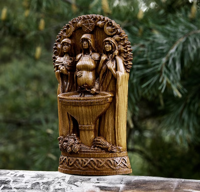 Embrace Celtic Heritage Handcrafted Wooden Statue of Celtic Goddess Bridget Gift
