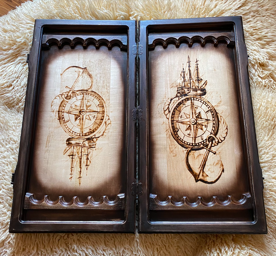 Exclusive Backgammon "Planet Map" – A Handcrafted Wooden Tribute to Exploration and Strategy (58x28cm / 22.8x11 inches)