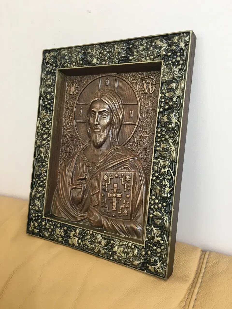 14" Icon Jesus Christ Wood Carving Picture 3D Orthodox Gift Panno Wall Decor