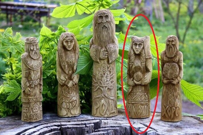 10" Dazhbog Lada Rod Makosh Khors Statue Slavic God Carved Figure Wood Handmade