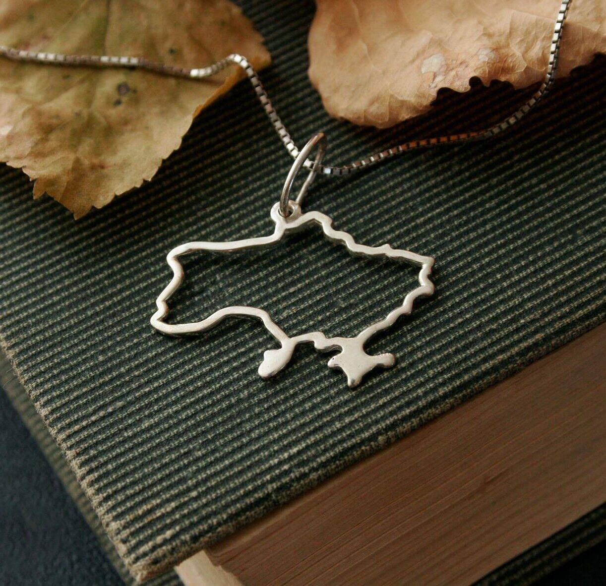 Silver pendant " Ukraine Map " 925 ° | Silver Emblem Ukrainian Trident Necklace