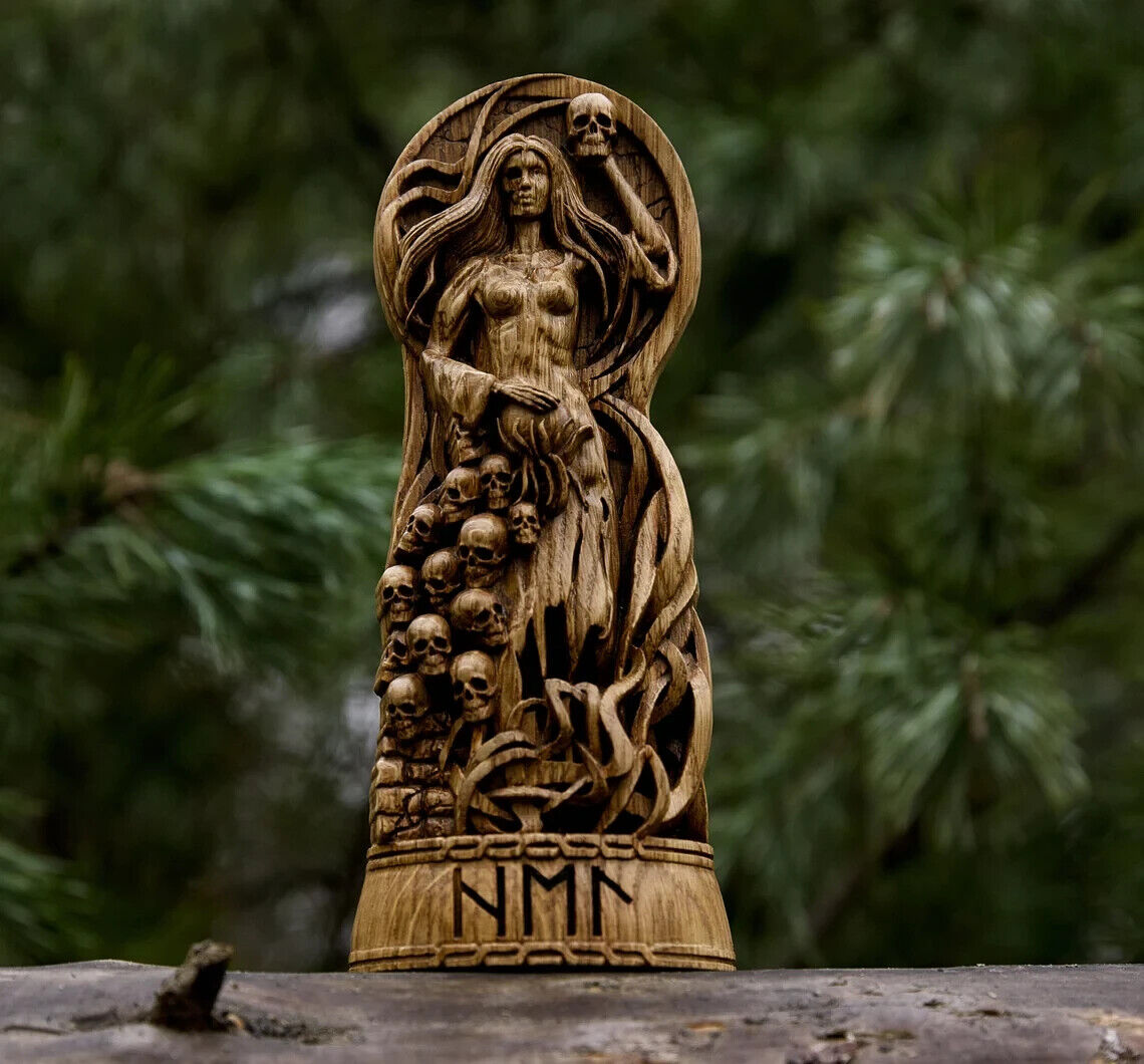 Hell Goddes Viking God Wooden Carved Statue Pagan Paganism Altar Sculpture New