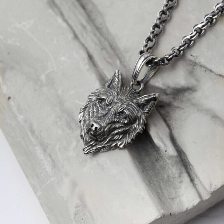 Wolf Silver 925 Pendant Necklace Excellent Charm