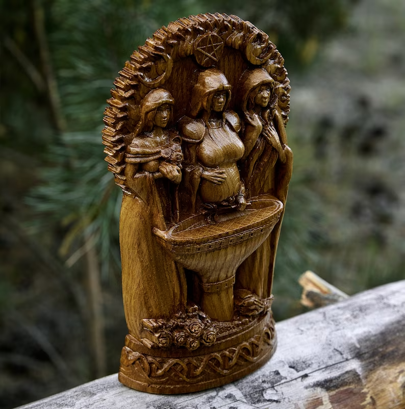 Embrace Celtic Heritage Handcrafted Wooden Statue of Celtic Goddess Bridget Gift